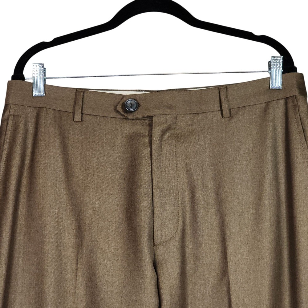Santorelli Dress Pant Trouser 34x28 Men Luxury Serge Brown Wool Flat Front Italy - Picture 8 of 12
